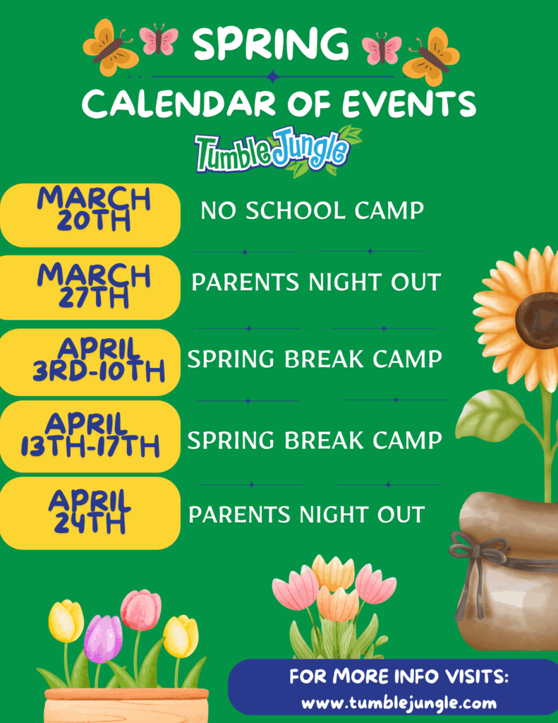 Green yellow and pink illustrative floral spring calendar of events flyer